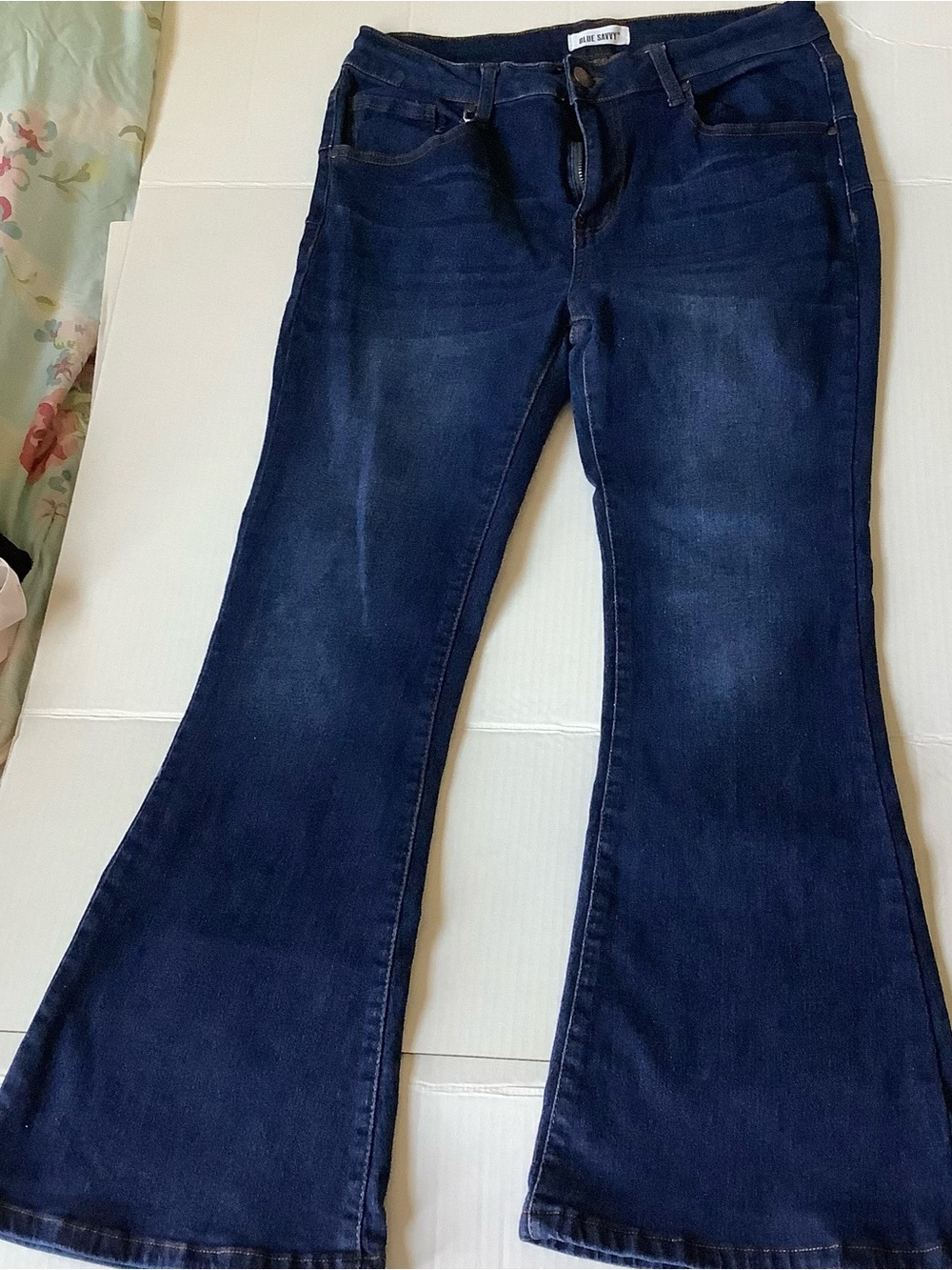 Classic Dark Blue Flare Jeans — Mid-Rise Wide Leg
